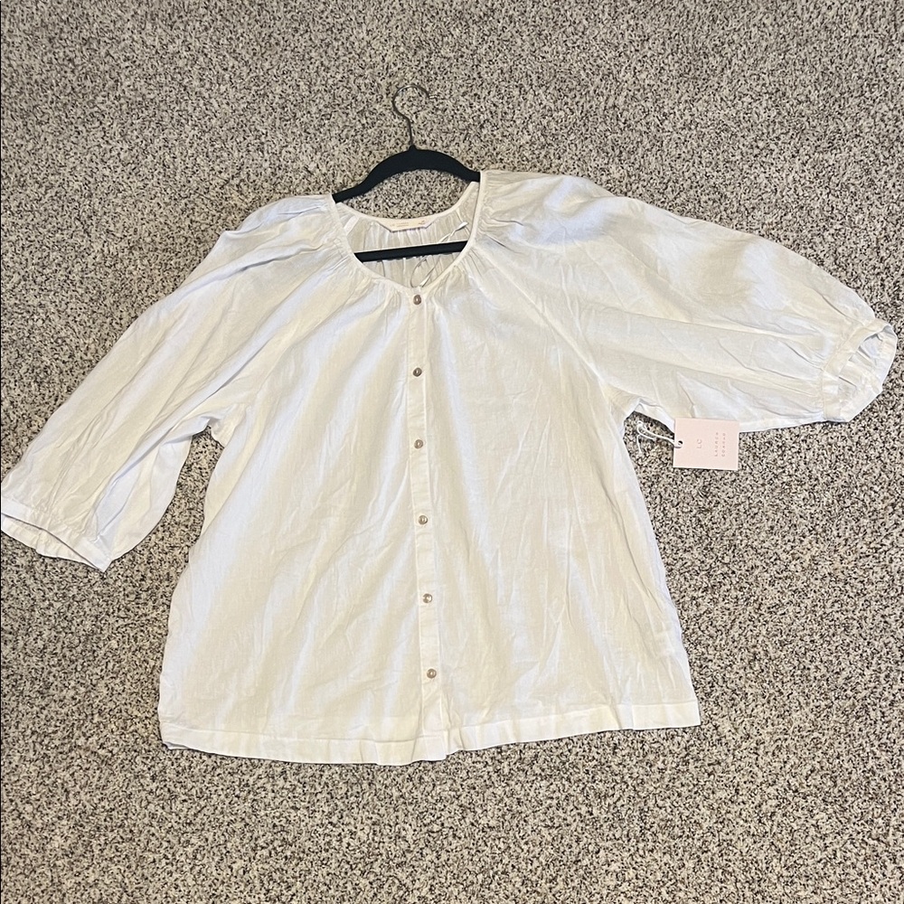 LC Lauren Conrad White Gathered Blouse Womens Medium NWT